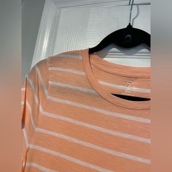 NWOT J. Crew Size L Coral Stripe Slub Tee Shirt Crew Neck Short Sleeve L - Picture 4 of 11